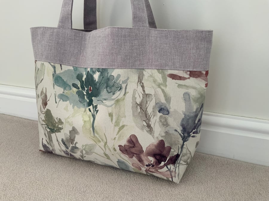 Handmade Fabric Tote Bag, Beach Bag, Handbag, Travel Bag, Work Bag, Floral