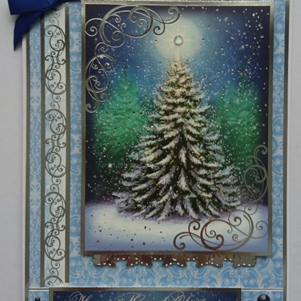 Christmas Card Majestic Snowy Pine Magical Christmas Tree 3D Luxury Handmade Car