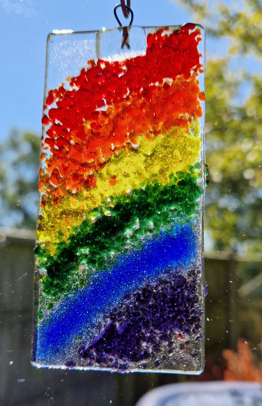 Hanging fused glass rainbow suncatcher