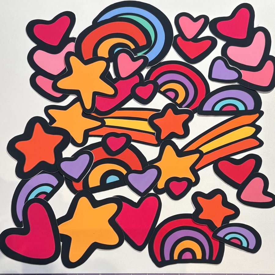 Hearts, stars and rainbows sparkly sticker set - Folksy