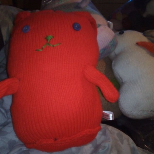 Red Chunky Giant Bunny with Purple Eyes Knitted By KittyMumma
