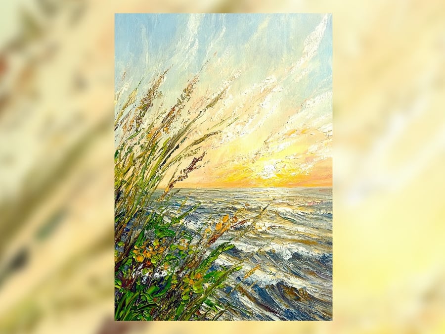 Coastal Sunset Oil Painting 5"x7" Matte Print