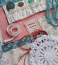 Vintage Blue and Rose Pink Slow Stitching kit with antique textiles - Image 2