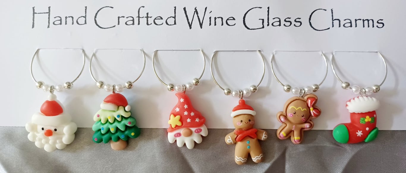 Novelty Christmas Wine Glass Charms set of 6