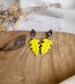 Autumn Chartreuse Oak Leaf & Walnut Wood Earrings