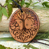 Blessed be hanging wood slice. Pyrography tree of life, personalisable.