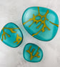 Large Glass Dish in Teal Green with Seaweed Motif - Image 3