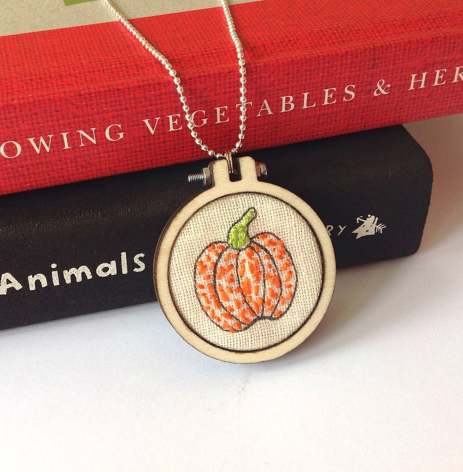  Hand Embroidered Pumpkin Necklace