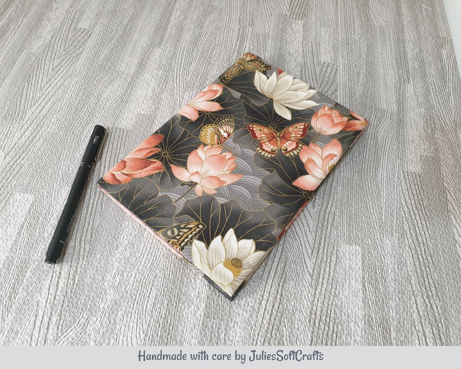 A5 Notebook with re-usable Floral themed 100% Cotton Fabric Cover