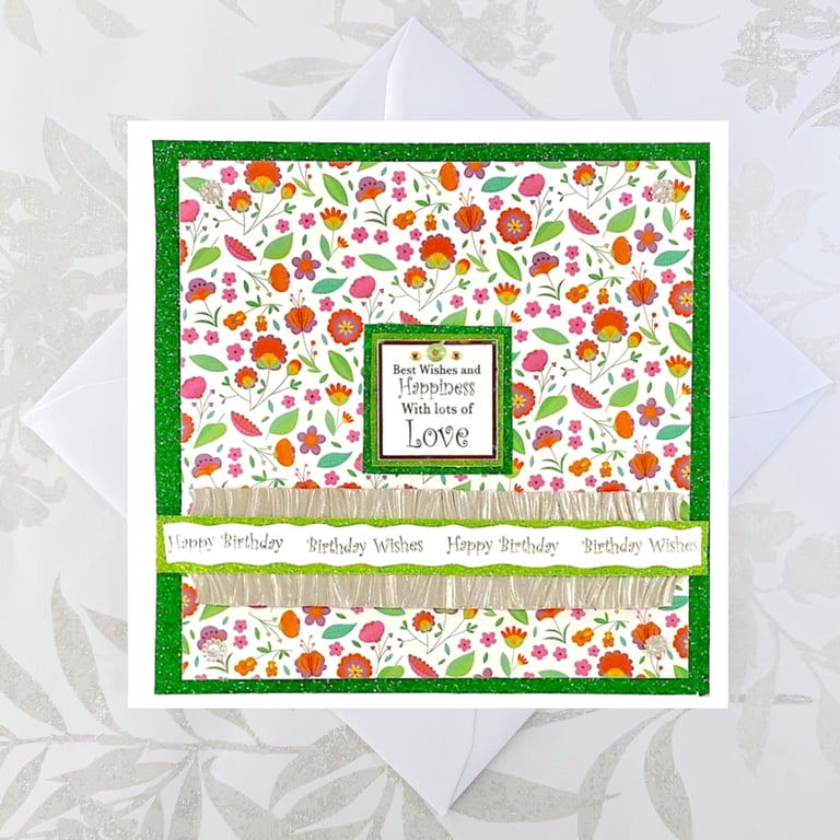 Handmade Birthday card - textile, flower, luxury