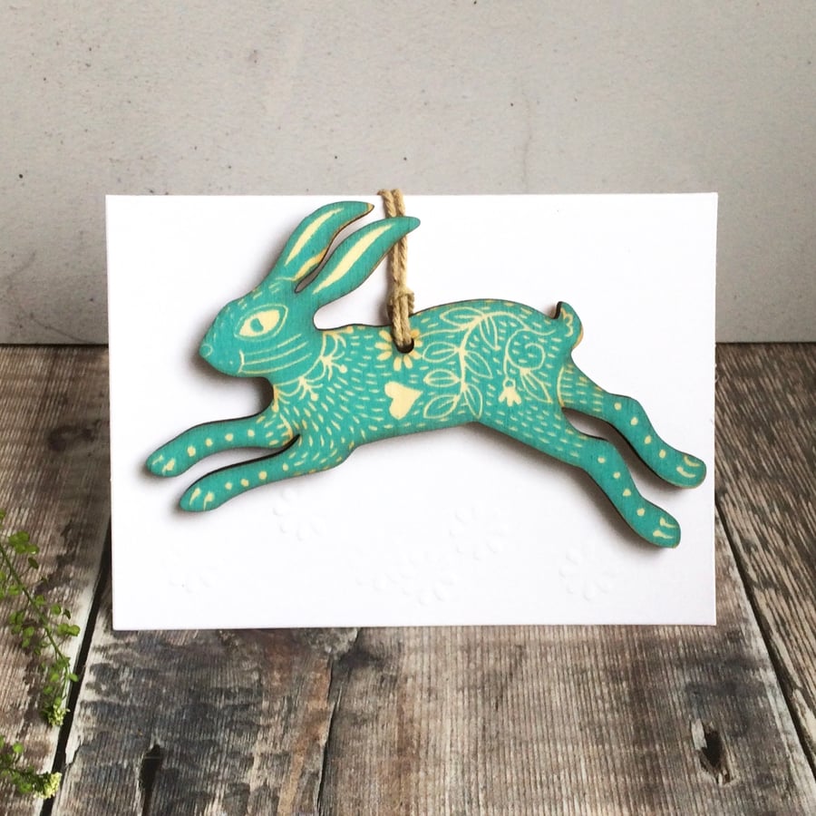 Folklore Wooden Block Printed Hare blank card