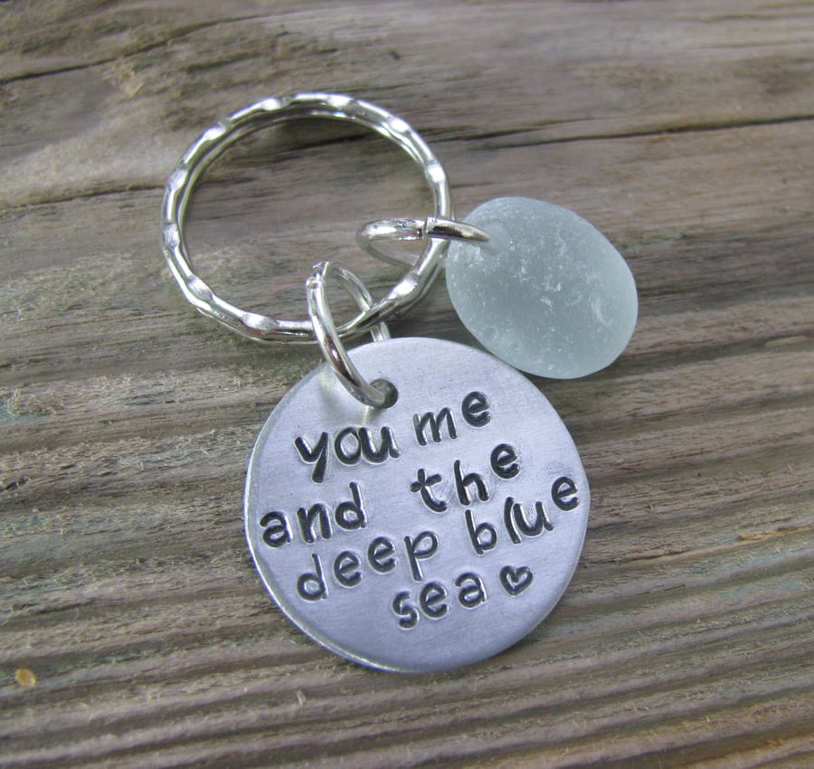 Sea glass and aluminium, stamped keyring (2)