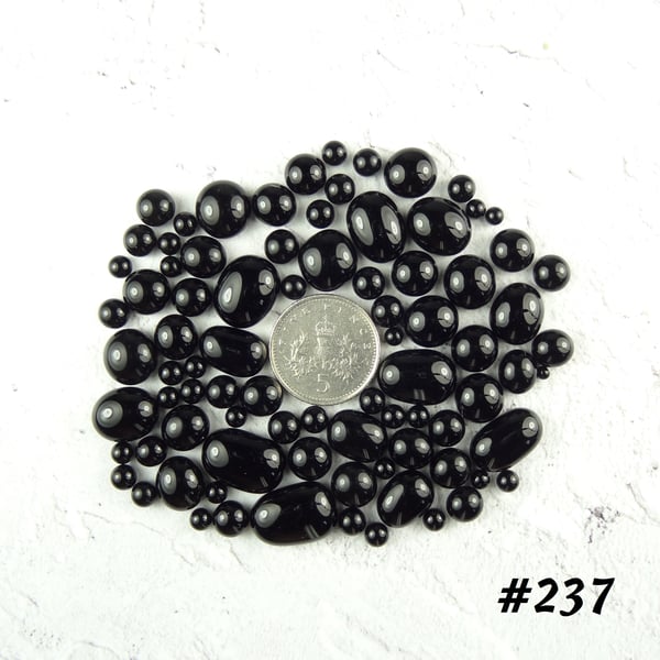 25g black art glass cabochons, for jewellery making, crafting (237)