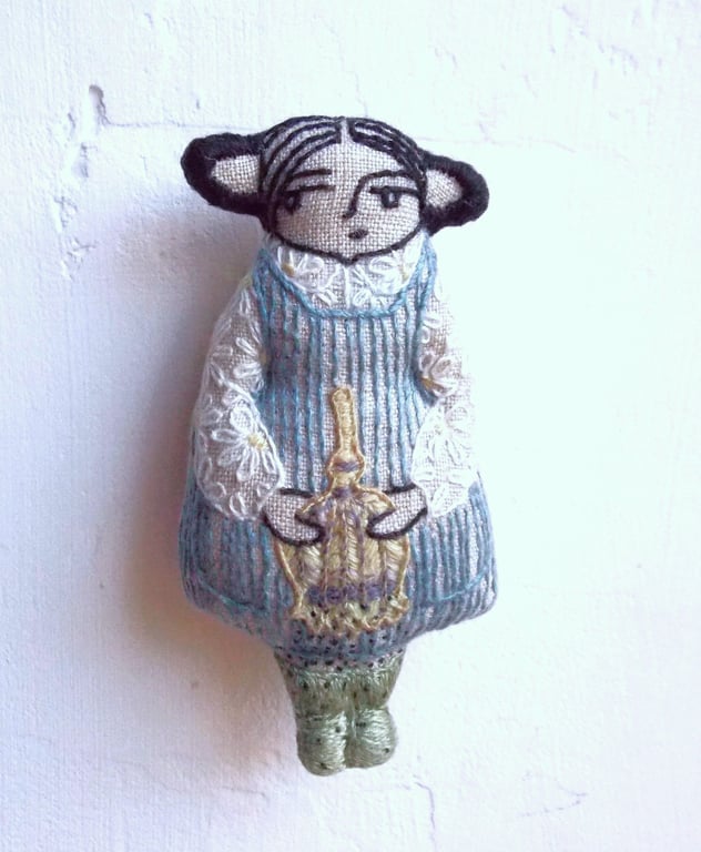 Gorse Fae - Miniature Hand Embroidered Textile Art Doll, 7.5cms, Free Delivery 