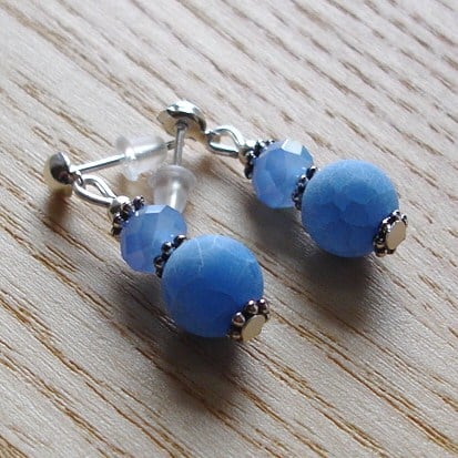 Blue Dragon Vein Agate and Sparkle Stud Earrings