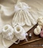 Hand-Knitted White 'Petal' Bonnet & Bootie Set – 0-3 Months Luxury Baby Gift – H