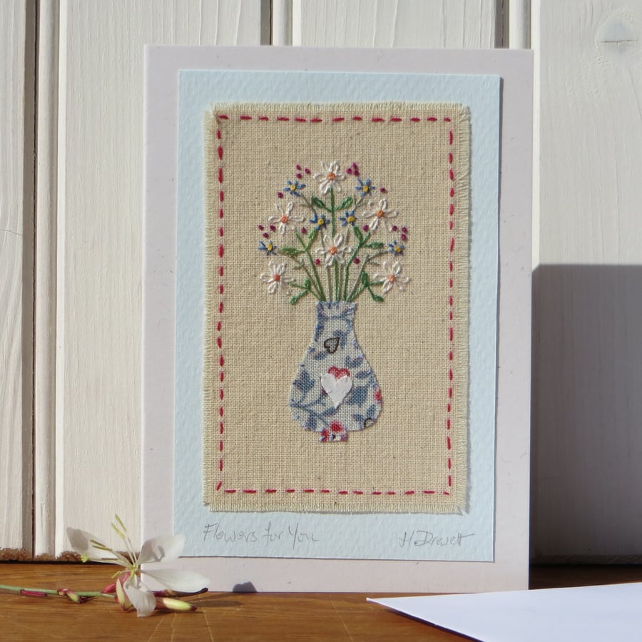 Flowers for You - freely stitched hand-embroidered card for any occasion