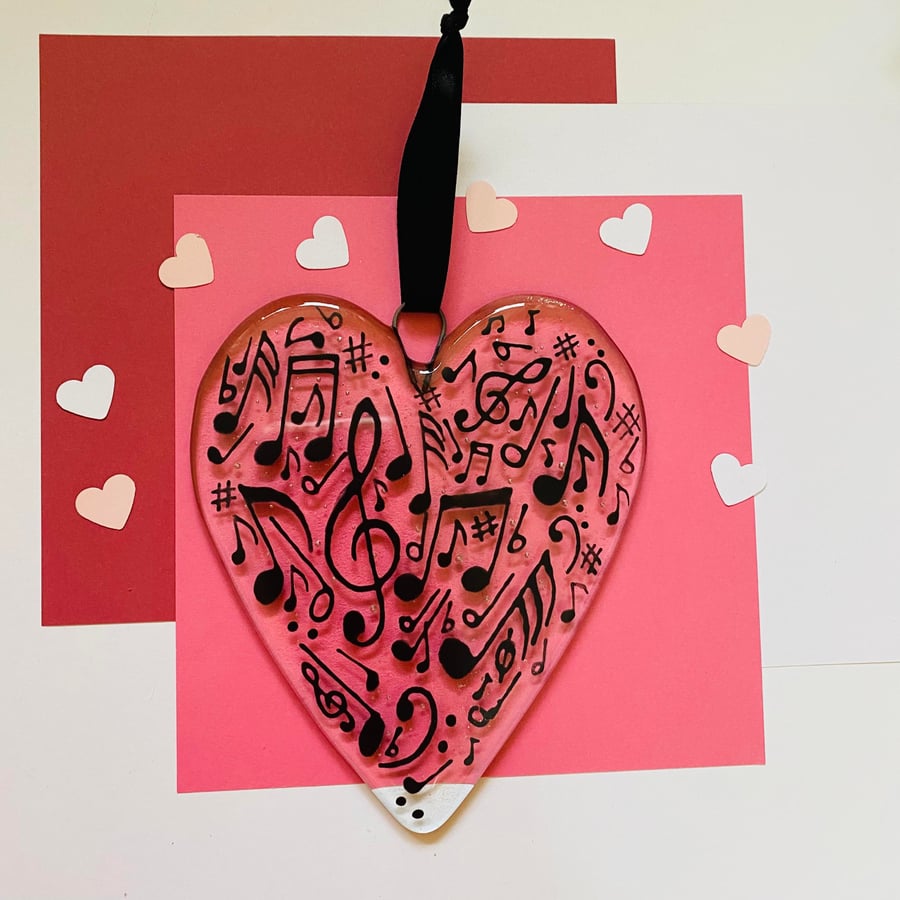 Fused Glass Music Hanging Heart