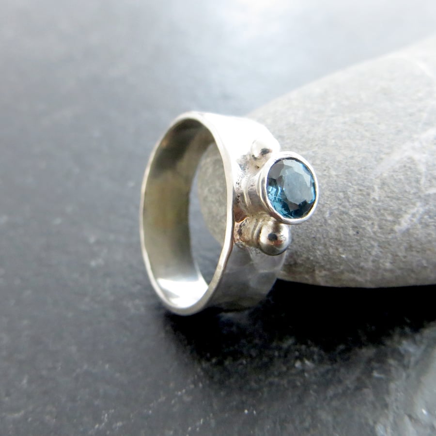 Sterling Silver Ring with London Blue Topaz, November Birthstone
