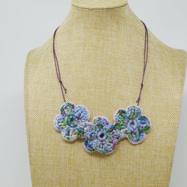 Crochet flower necklace in lilac and lavender