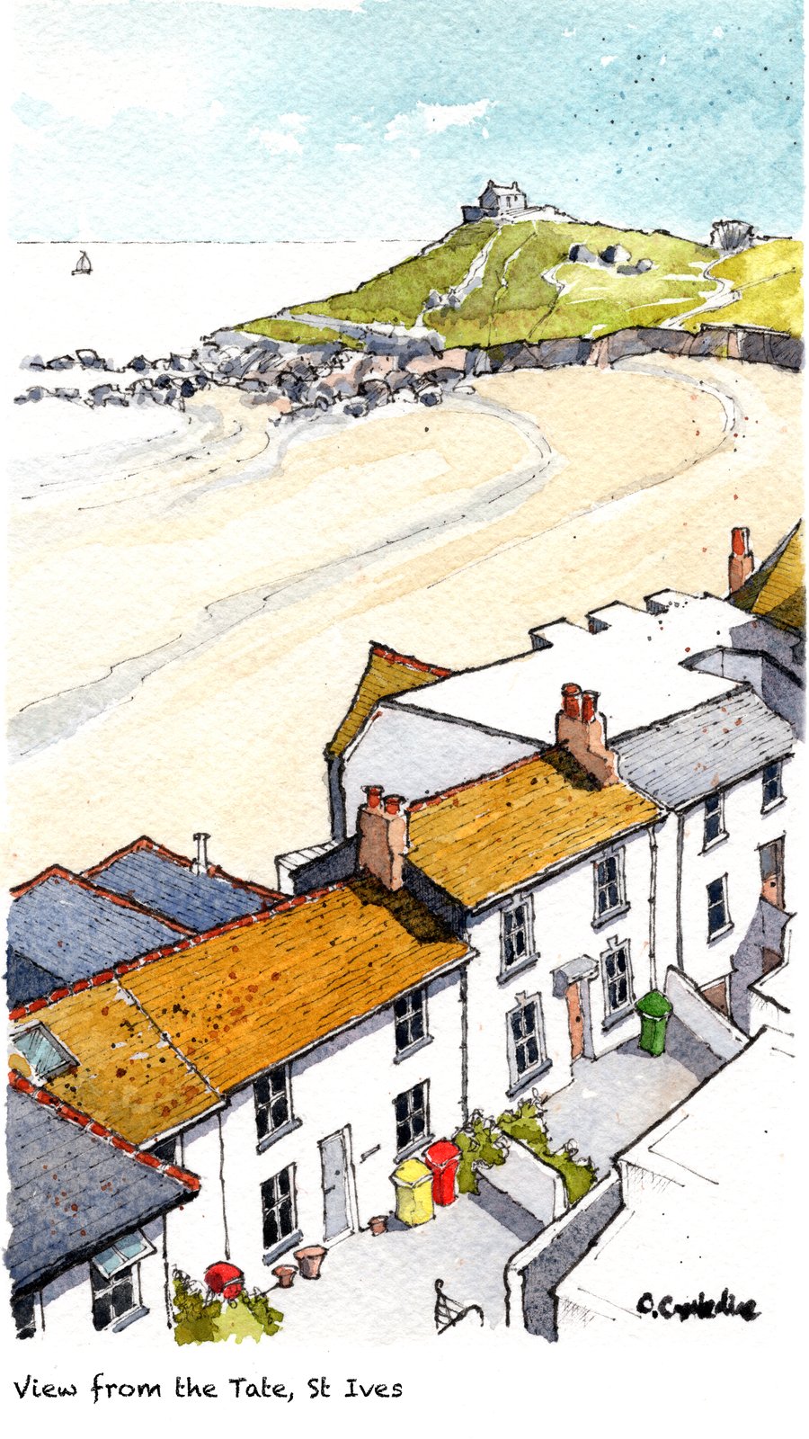 View From The Tate Gallery Over Porthmeor Beach St Ives - Mounted Fine Art Print