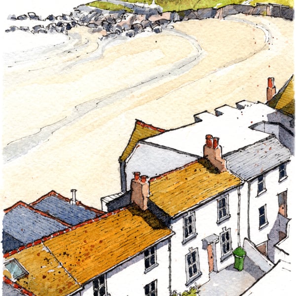 View From The Tate Gallery Over Porthmeor Beach St Ives - Mounted Fine Art Print