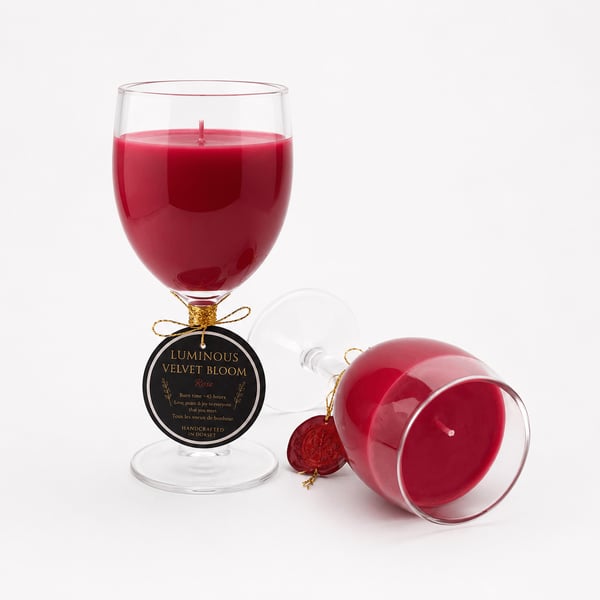 Rose Soy Candle - Wine Goblet Candle - Velvet Bloom
