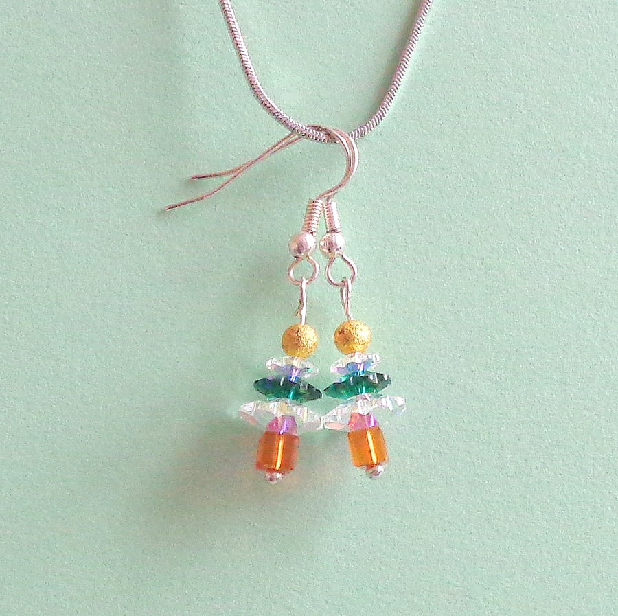 Christmas Tree earrings Swarovski crystal tree earrings with ball "Glow"