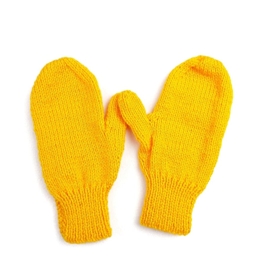 Hand knitted children's mittens in gold yellow - winter gloves - classic mittens