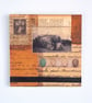 Vintage Paper Collage on Wood Panel, 14.8cms, Free UK Postage (208) - Image 1