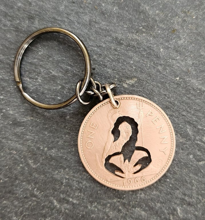 Scorpio keyring or bag charm upcycled from 1966 penny coin
