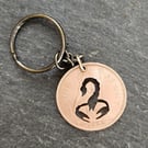 Scorpio keyring or bag charm upcycled from 1966 penny coin