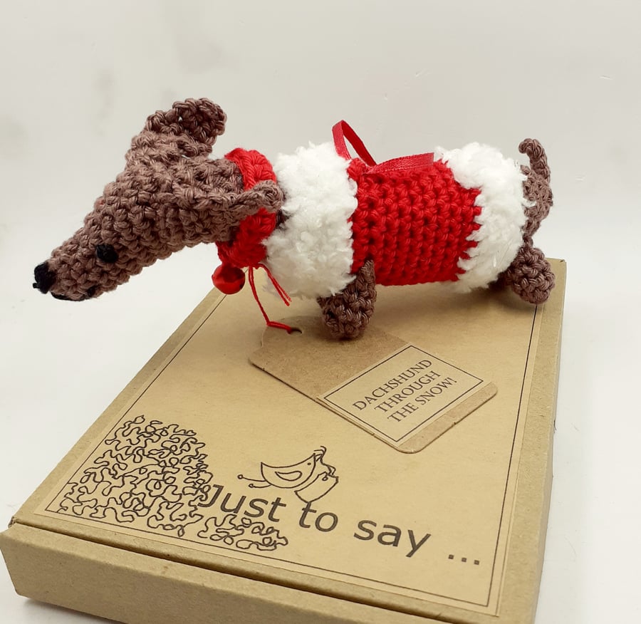 Crochet Dachshund Through the Snow! - Alternative to a Card