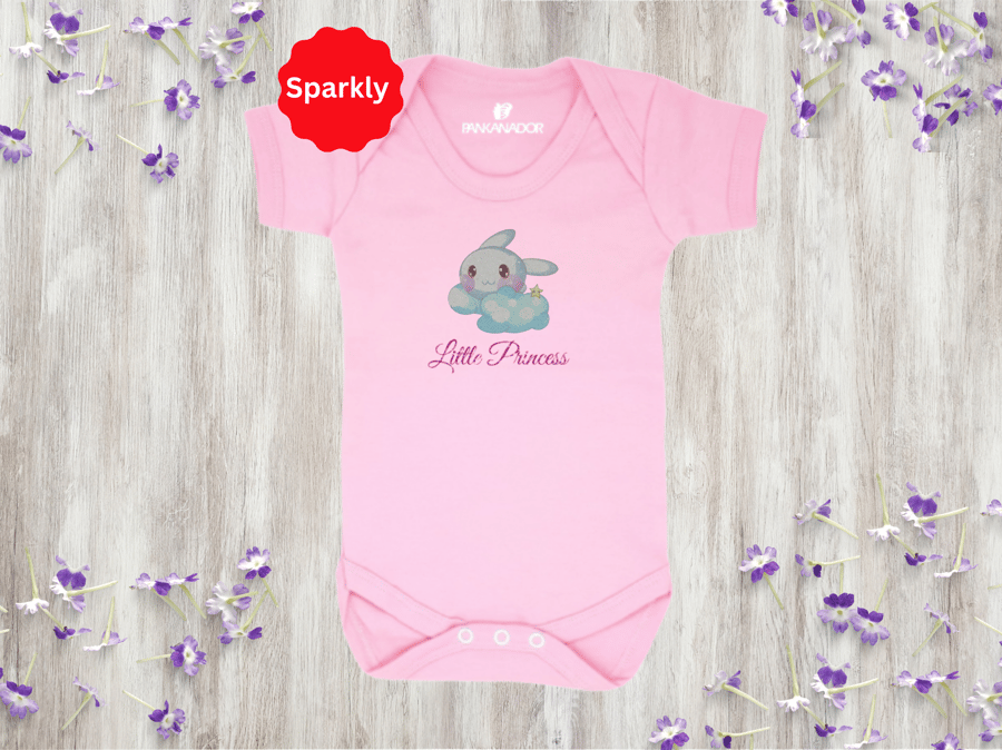 Cute Glitter Bunny Baby Bodysuit – Personalised Baby Grow With Name 