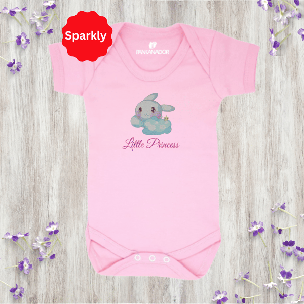 Cute Glitter Bunny Baby Bodysuit – Personalised Baby Grow With Name 