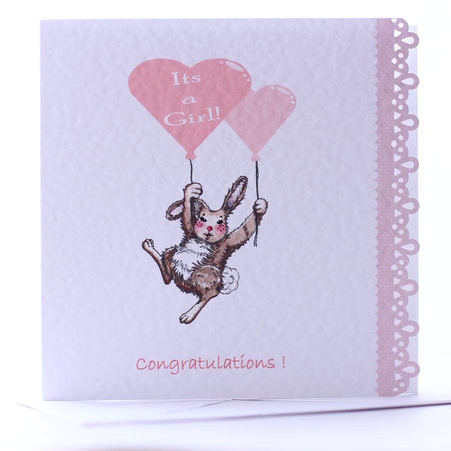 Hey Baby Girl! - A Personalised  New Baby Girl Congratulations Card 