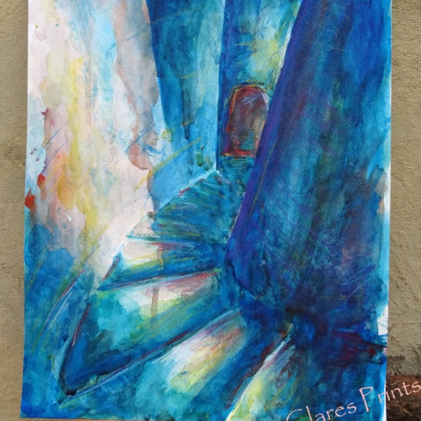 Curved Stairs Original Watercolour Art Painting 