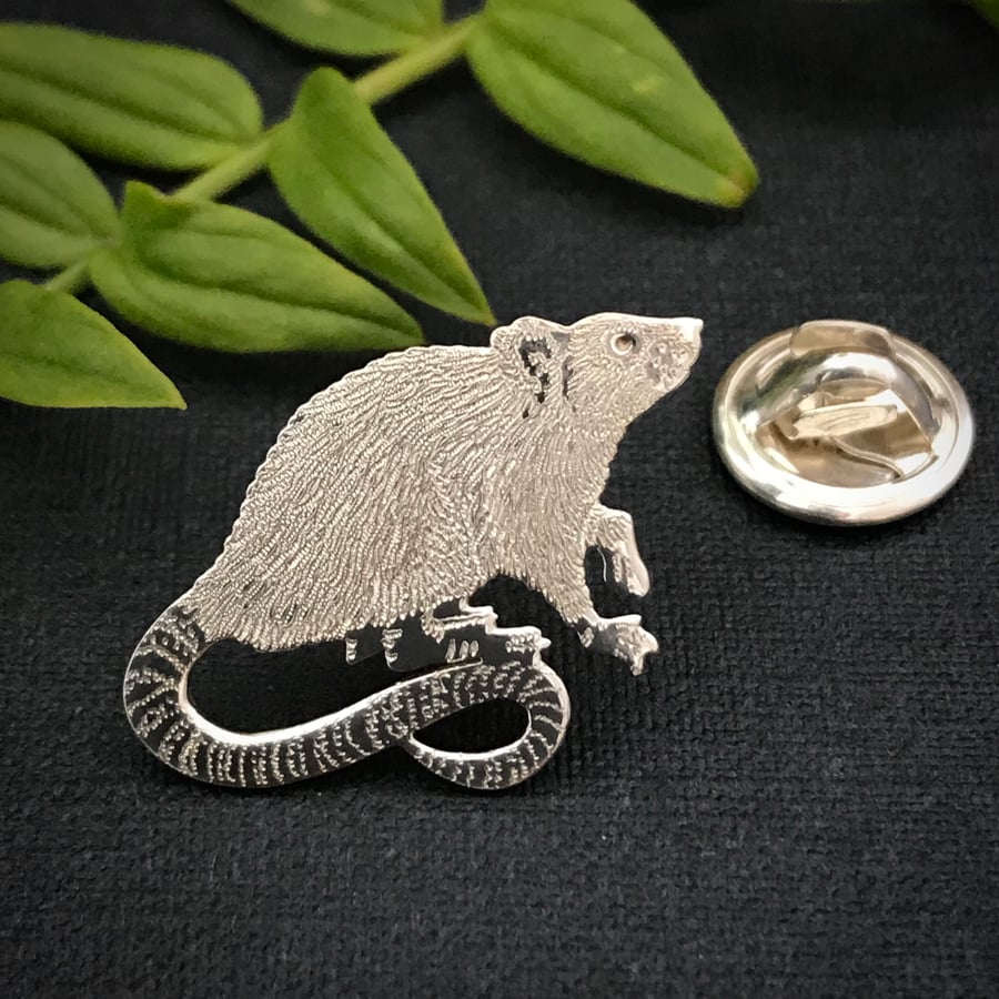 Silver Rat Lapel Pin Folksy