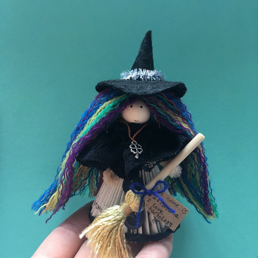 Witch Fairy Doll Decoration - Folded Book Art - Rainbow 