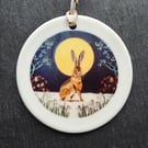 Hare & Snowdrops Ceramic Hanging Bauble 