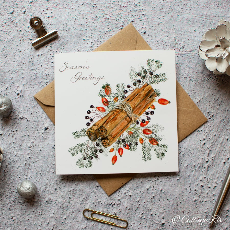 Cinnamon Sticks Christmas Card Hand Designed and Finished By CottageRts