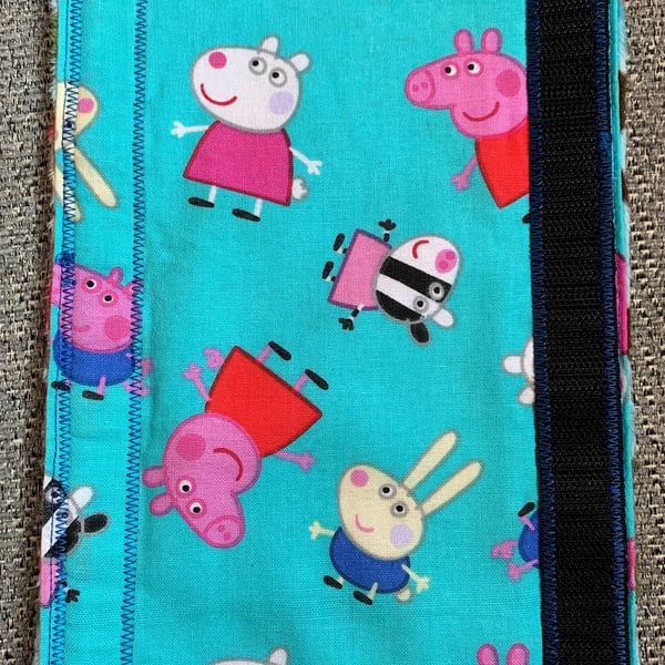 Peppa Pig Reversible Seat Belt Cover - Blue Peppa with a Monkey backing