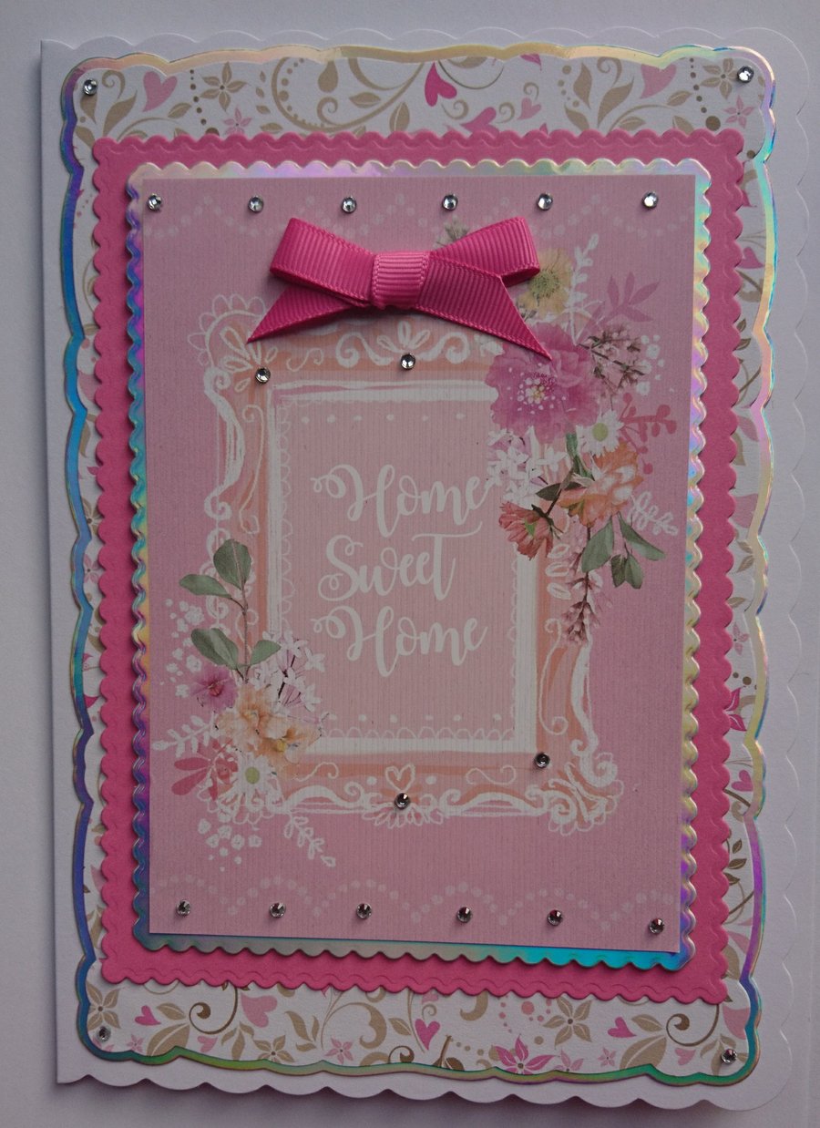 New Home Sweet Home Card Wall Plaque With Flowers 3D Luxury Handmade Card 