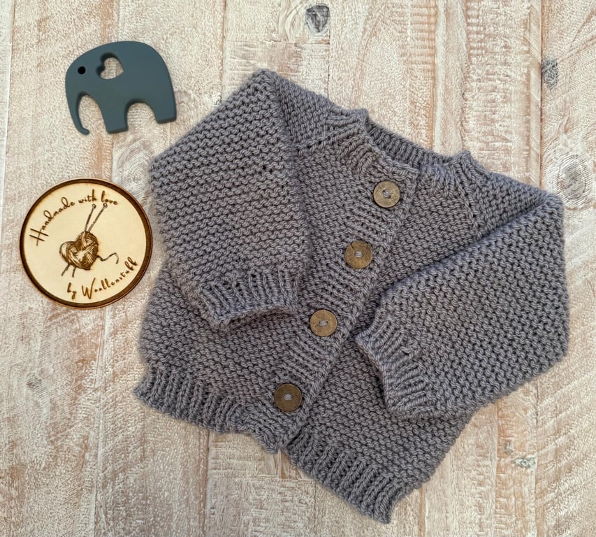 25% OFF Sample Sale Handknitted Mere Aran Baby Cardigan - 0-3 months.