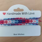 Rainbow Pink & Blue Friendship Bracelet – Handwoven Chevron Diamond Pattern