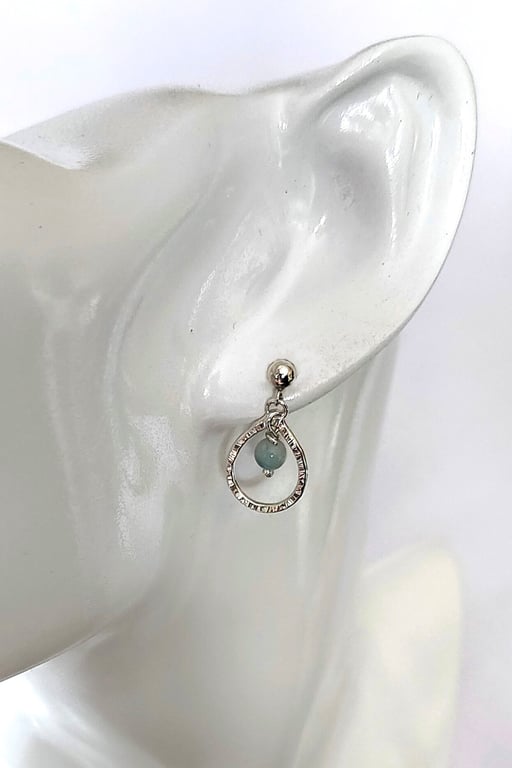 Sterling Silver Hammered Teardrop Earrings with Amazonite Gemstones