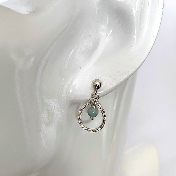 Sterling Silver Hammered Teardrop Earrings with Amazonite Gemstones