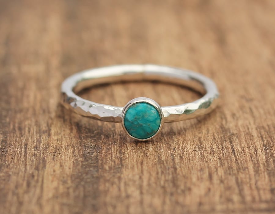 Silver Turquoise Ring - Silver Stacking Ring - Turquoise Stacking Ring