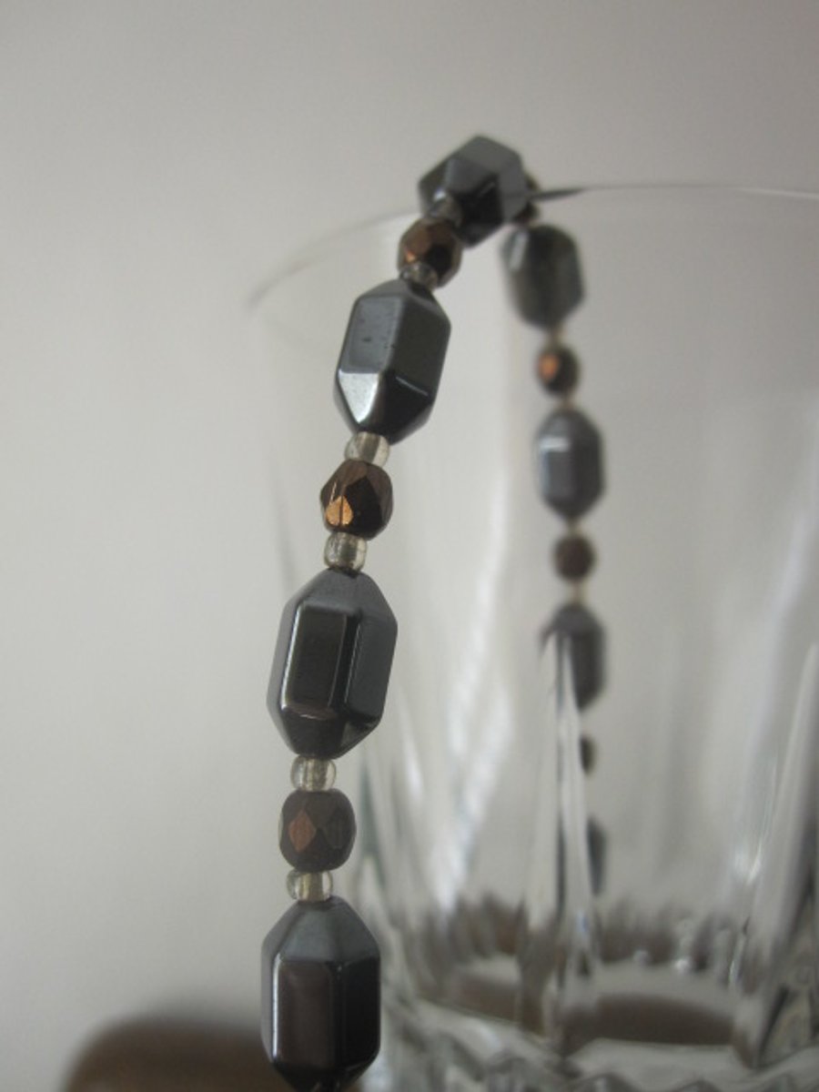 Gemstone Bracelet - Hematite & Czech Fire Polished Glass Beads