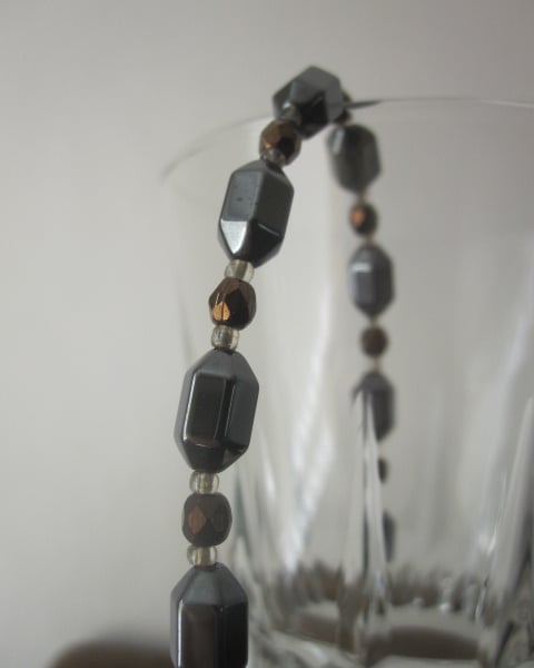 Hematite & Czech Fire Polished Glass Bead Bracelet.